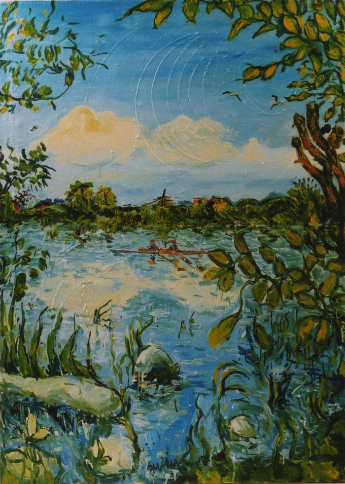 Rowers on the river Mother 2001 OilCanvas 114 x 84 cm Kristjan Juusu